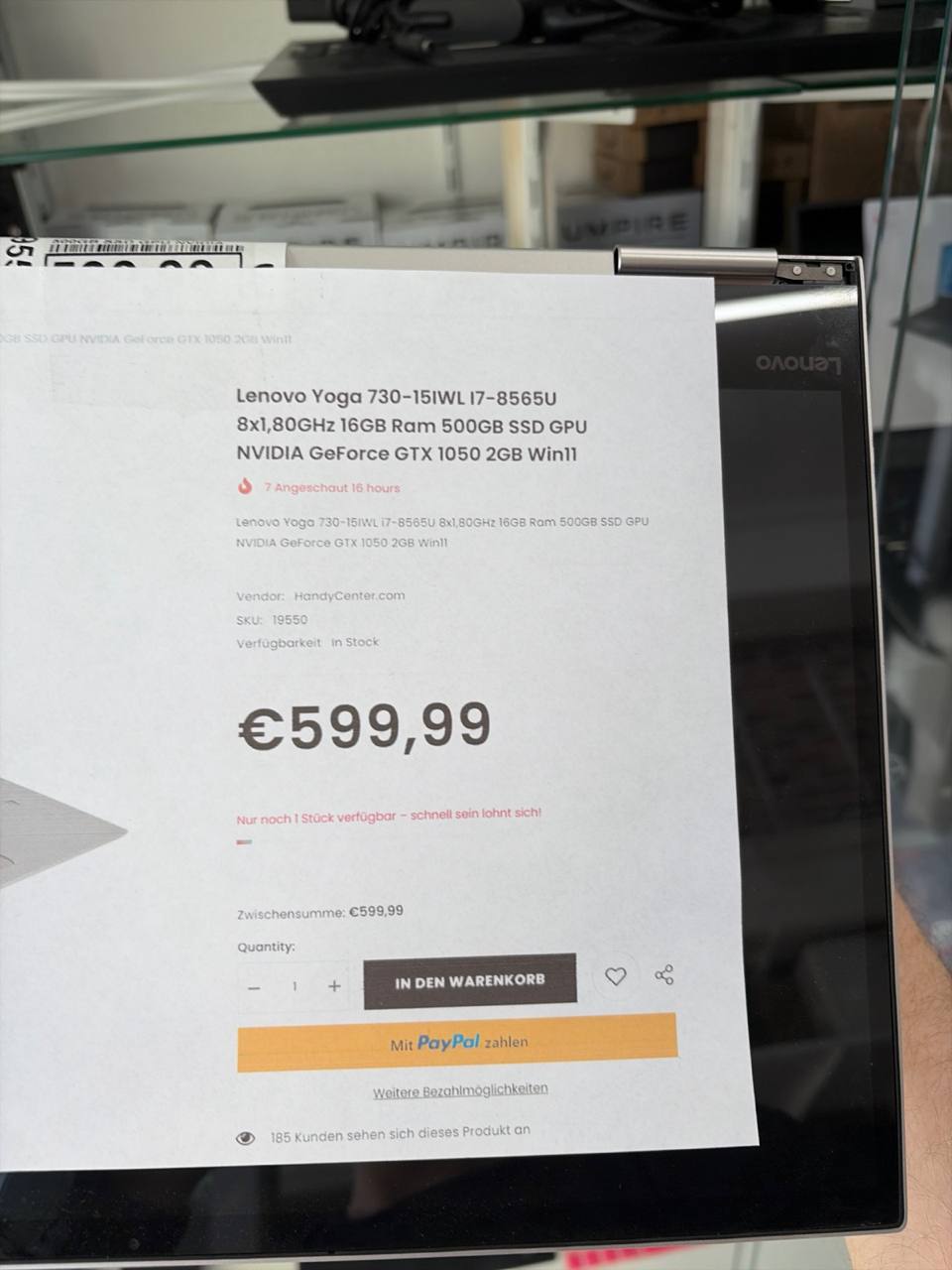 Lenovo Yoga 730-15IWL i7-8565U 16GB 500GB SSD