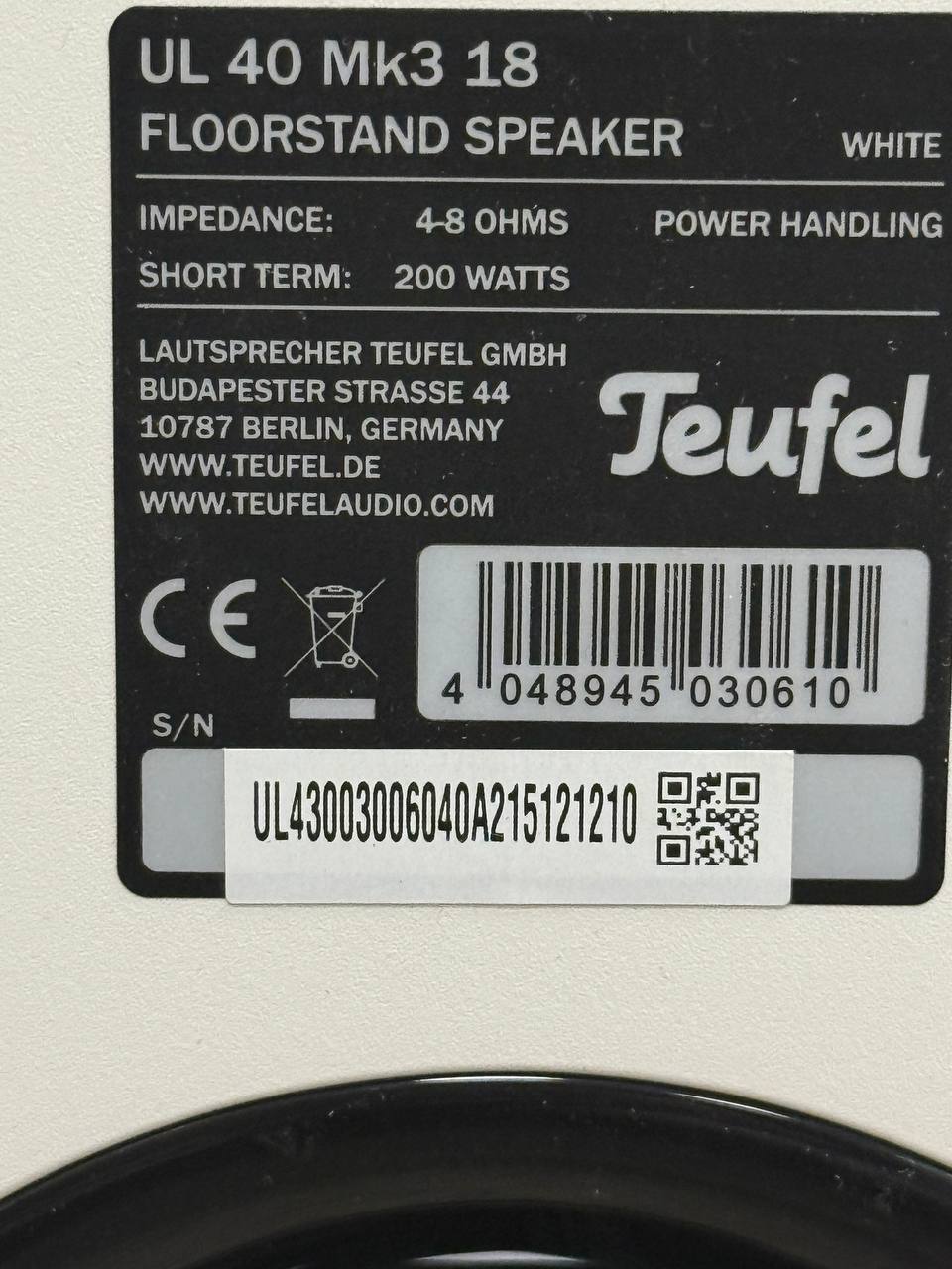 Teufel UL 40 ACTIVE Mk2 18 Standlautsprecher, weiß