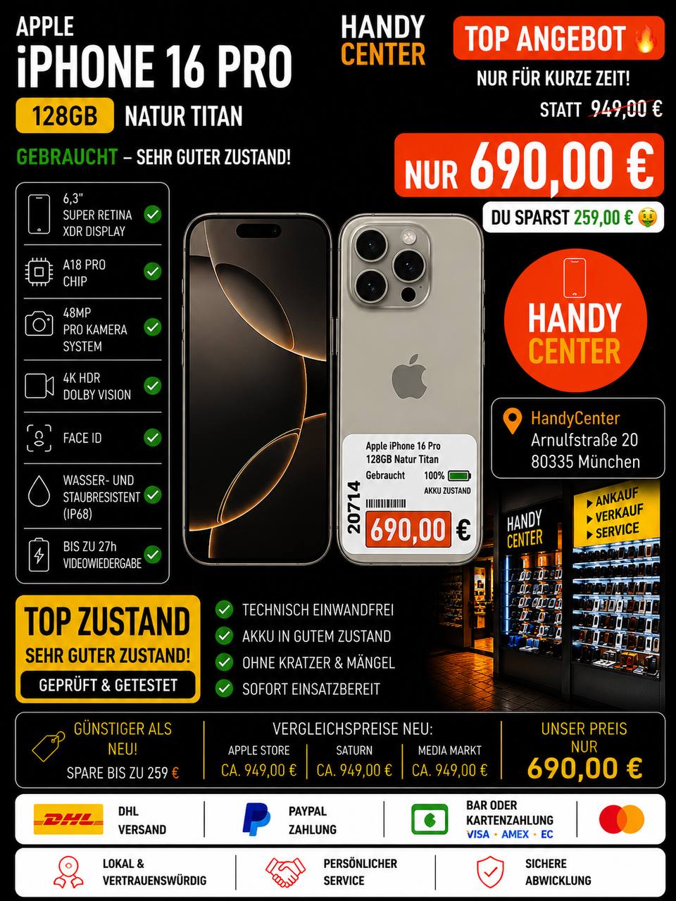 Apple iPhone 16 Pro 128GB Natural Titanium Hauptbild
