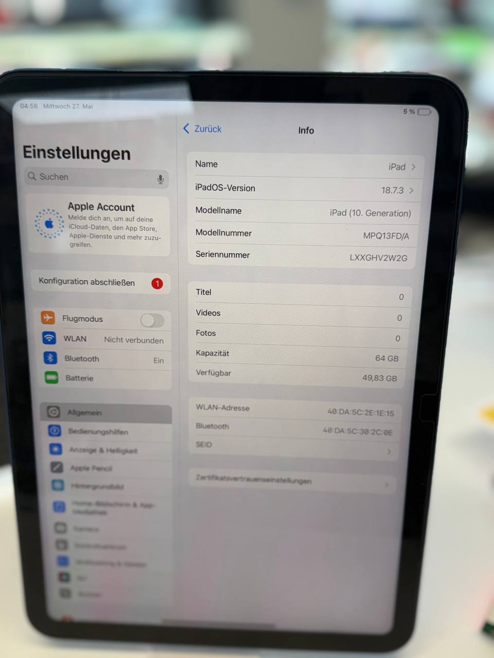 Apple iPad 10. Generation, 64GB, Blau