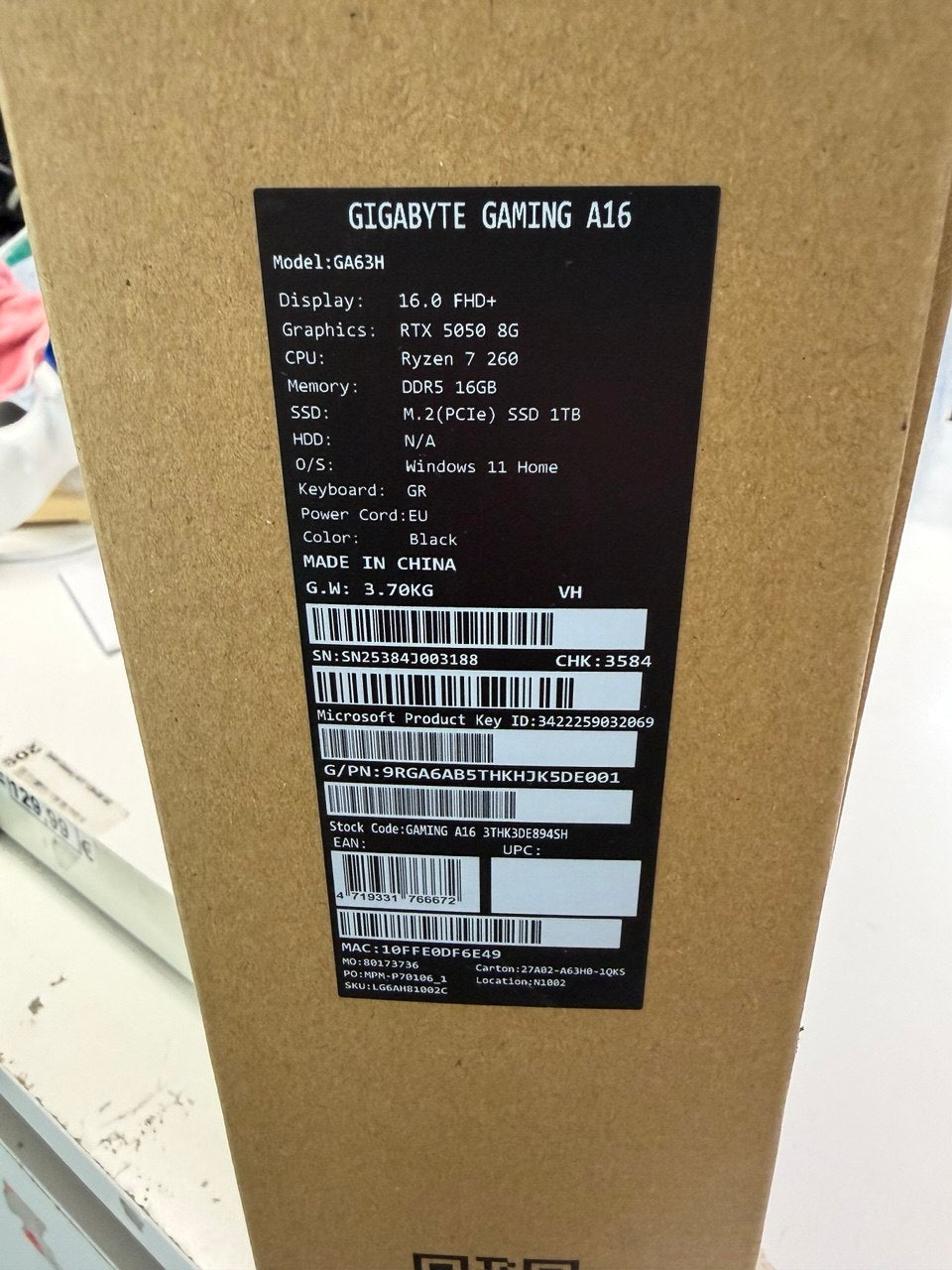 GIGABYTE GAMING A16 GA63H