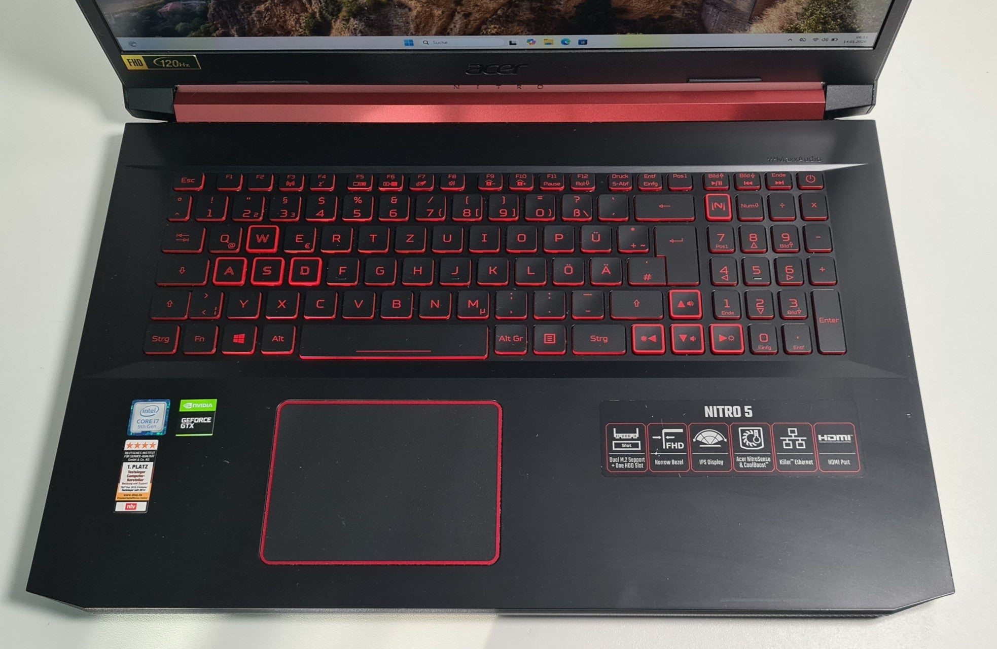 NVIDIA GeForce GTX 1660 Ti 6GB Acer Nitro 5 Full HD 120 Hz i7-9750H 12x2,60GHz 11 Gen 16GB RAM 3TB SSD Win11 Zweitbild