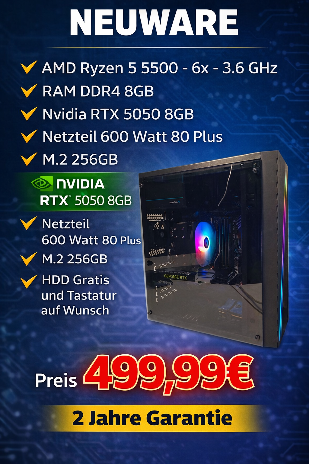 Gaming PC04 Ryzen rtx 5500 8gb 8gb ram 512gb ssd neu 2 jahre garantie Zweitbild