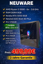 Gaming PC04 Ryzen rtx 5500 8gb 8gb ram 512gb ssd neu 2 jahre garantie