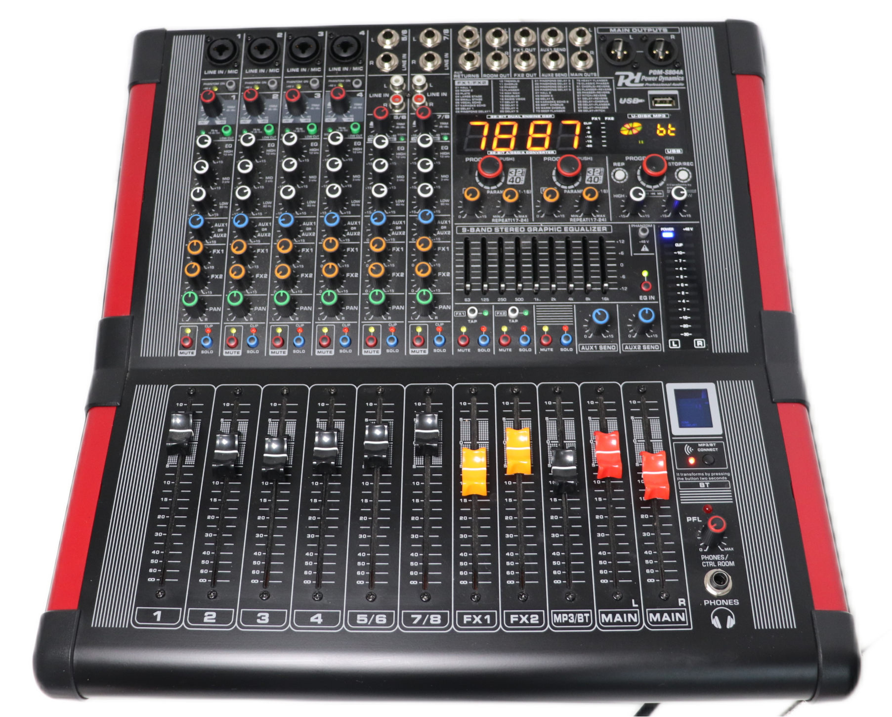 Power Dynamics PDM-S804A Leistungsfähiges 8-Kanal-Mischpult mit integriertem 2 x 350 W RMS Verstärker
