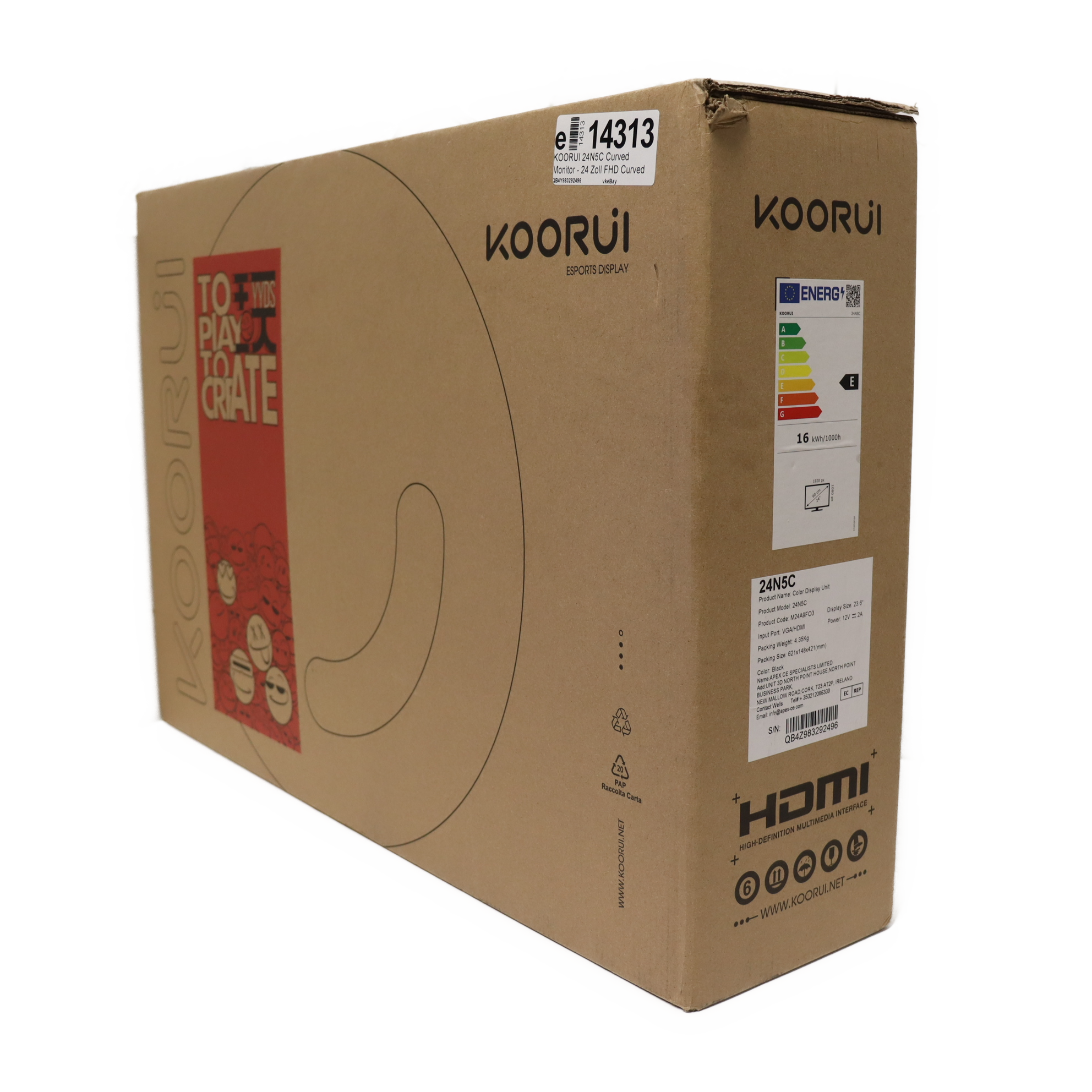 KOORUI 24N5C Curved Monitor - 24 Zoll FHD Curved Monitor, VA-Panel, 60Hz, Krümmung 1800R, Neigungsverstellung, HDMI, VGA Gaming Monitor, Schwarz